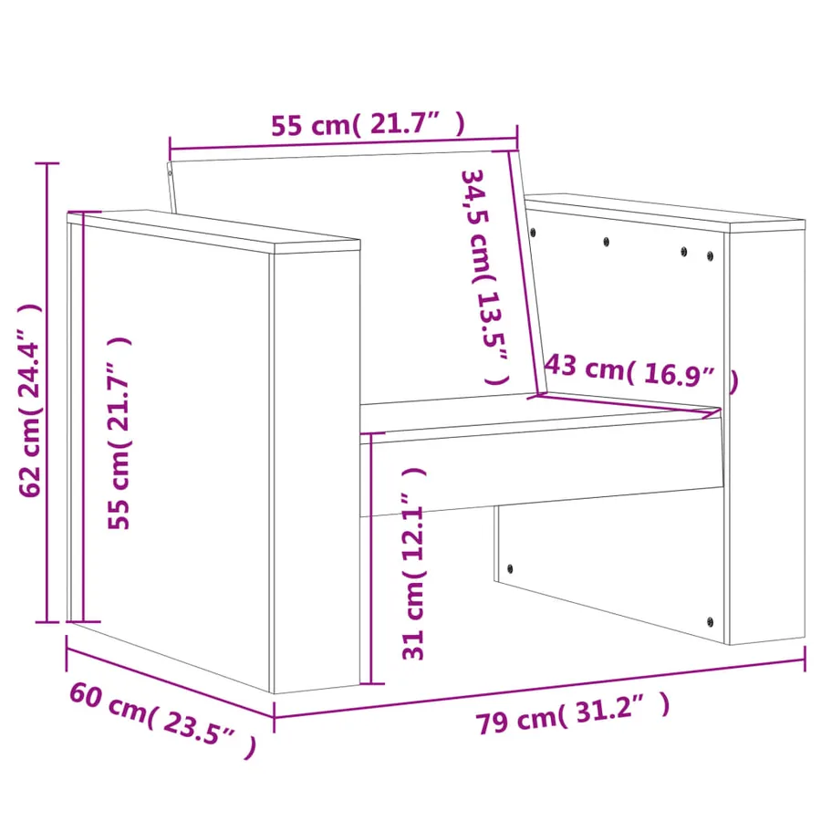 Canapé de jardin 79x60x62 cm bois massif douglas - 9