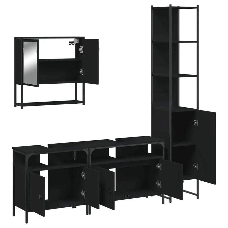 Ensemble de meubles salle de bain 4 pcs noir bois d'ingénierie - 5