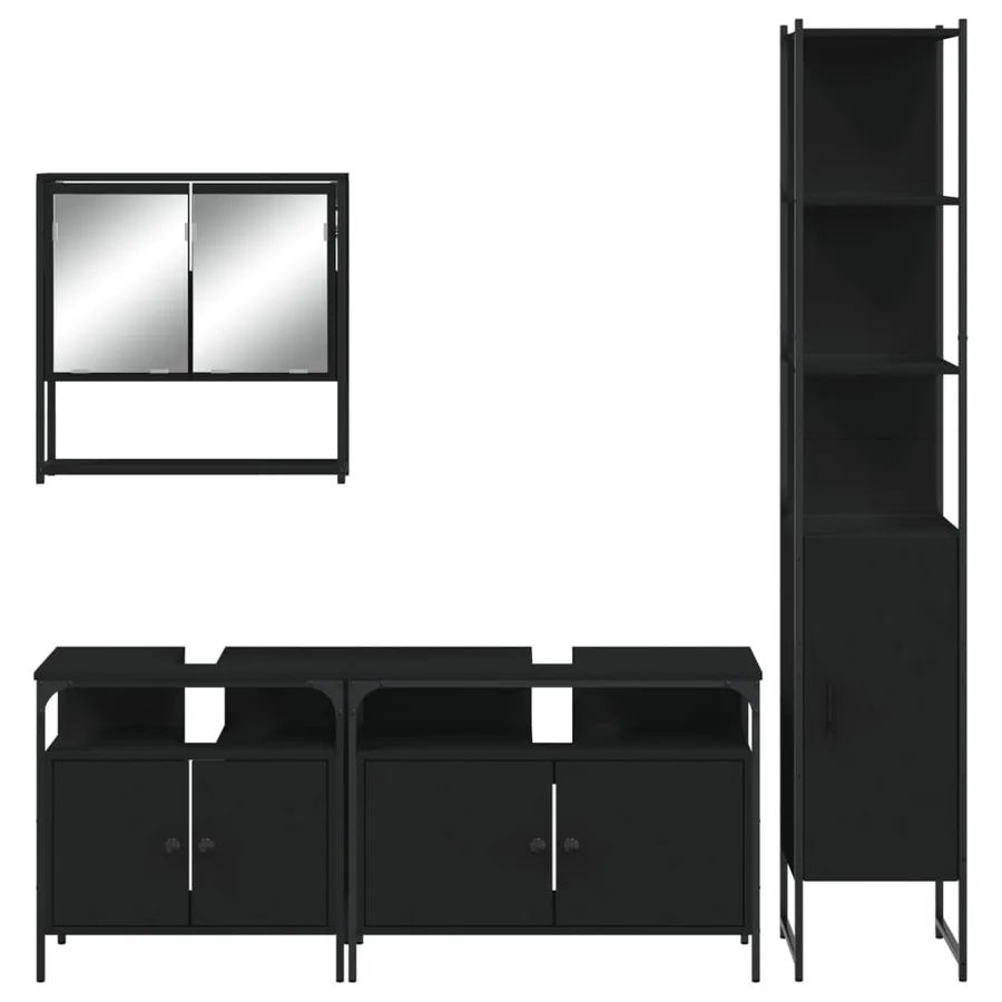 Ensemble de meubles salle de bain 4 pcs noir bois d'ingénierie - 6