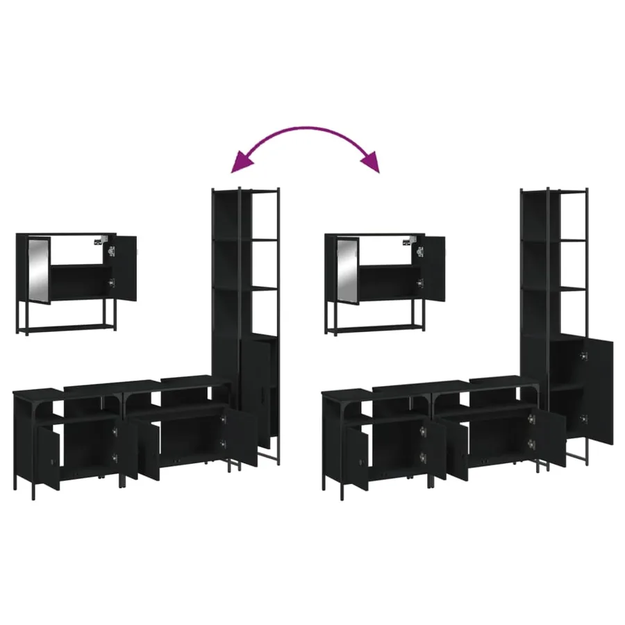 Ensemble de meubles salle de bain 4 pcs noir bois d'ingénierie - 9
