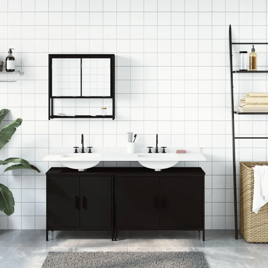 Ensemble de meubles salle de bain 3 pcs noir bois d'ingénierie - 3