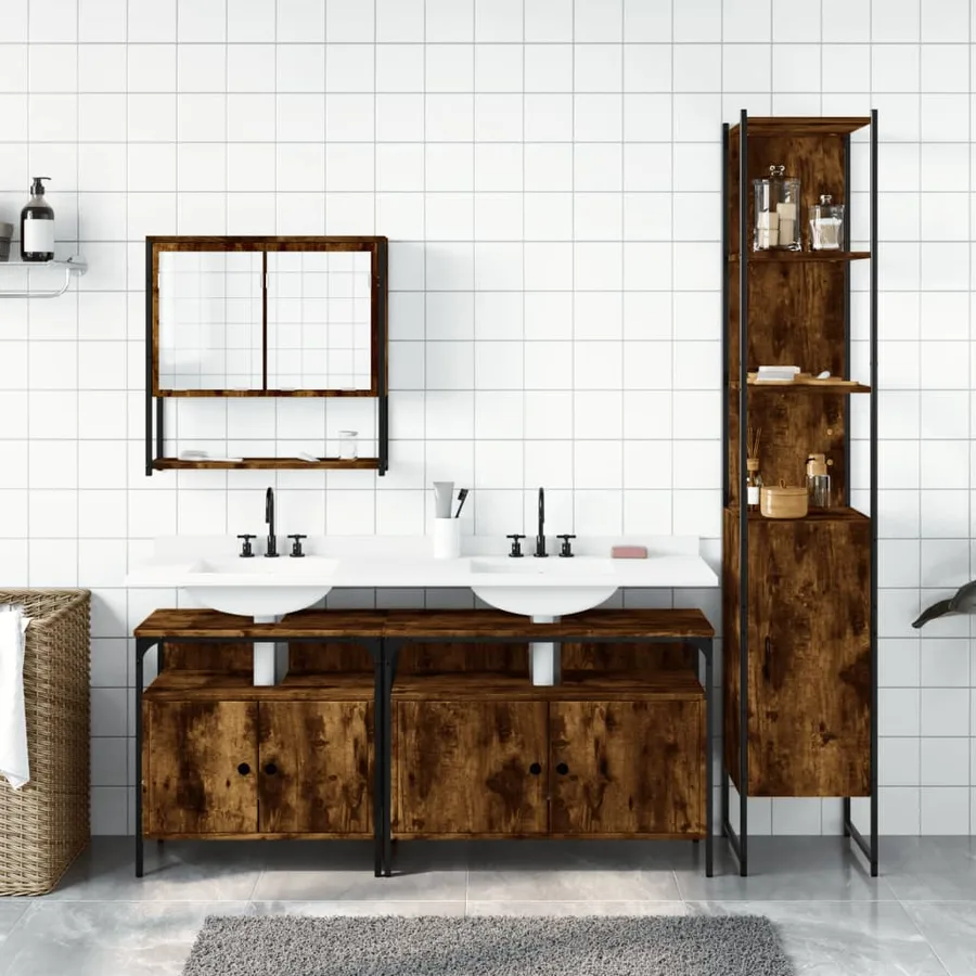 Ensemble de meubles de salle de bain 4 pcs Chêne fumé Bois - 3