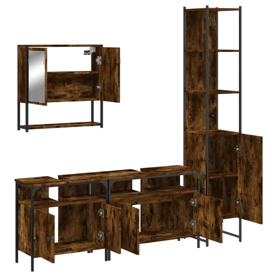 Ensemble de meubles de salle de bain 4 pcs Chêne fumé Bois - 5