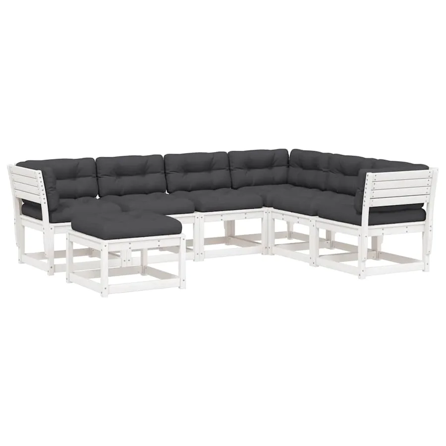 Salon de jardin 7 pcs avec coussins blanc bois de pin massif - 2