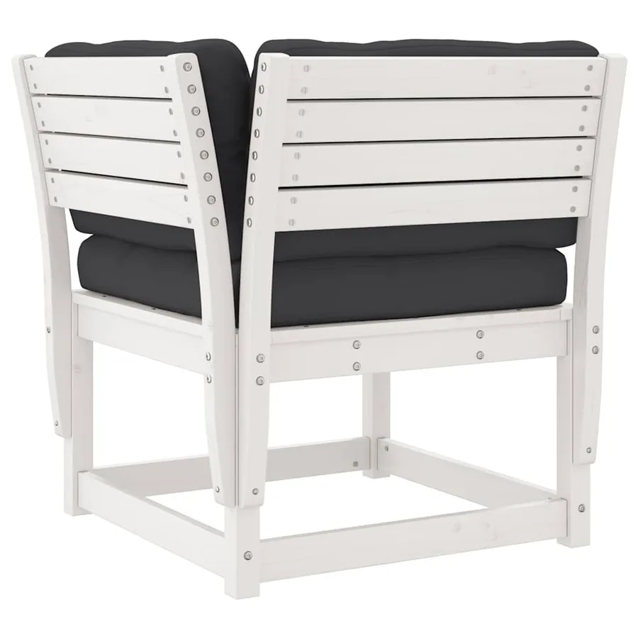 Salon de jardin 7 pcs avec coussins blanc bois de pin massif - 4