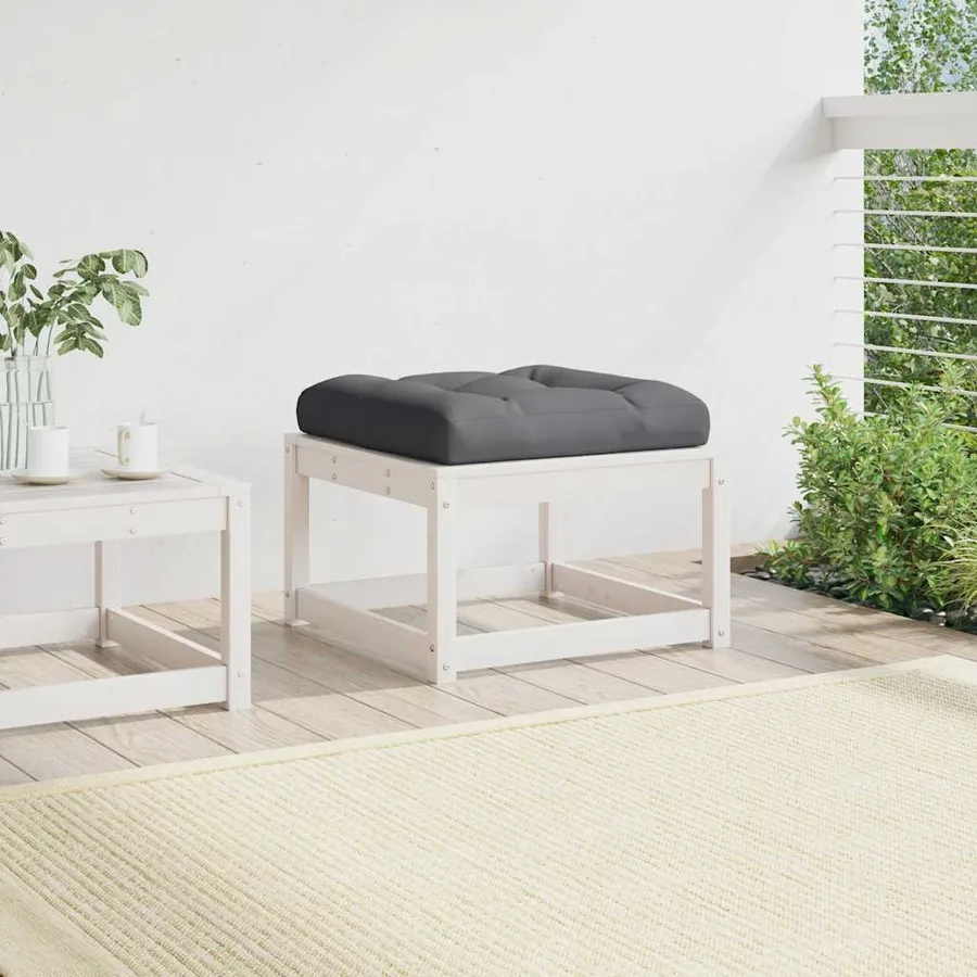 Repose-pied de jardin avec coussins blanc bois de pin massif - 3