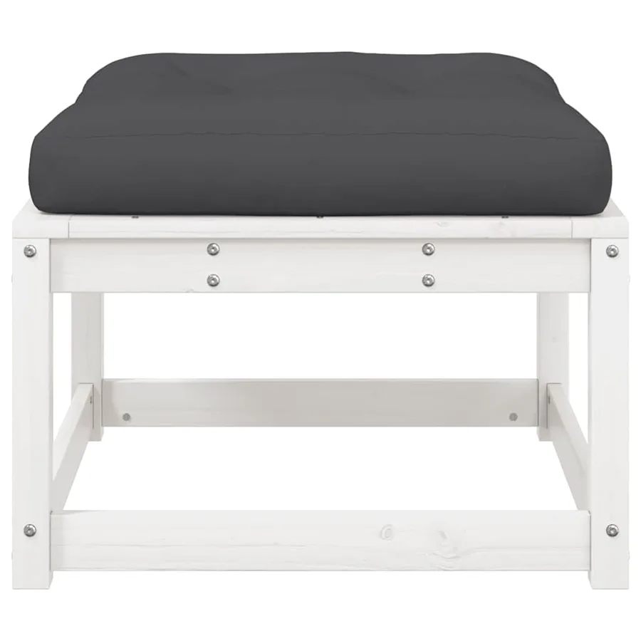 Repose-pied de jardin avec coussins blanc bois de pin massif - 5