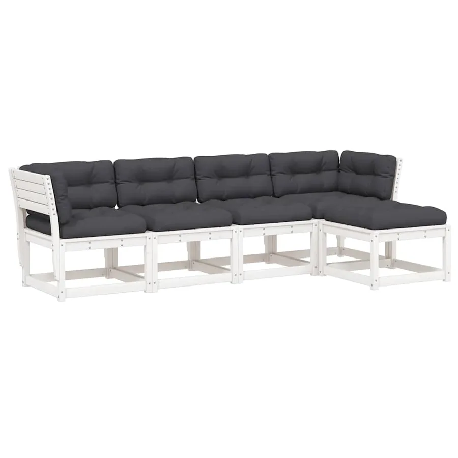 Salon de jardin 5 pcs avec coussins blanc bois massif de pin - 2