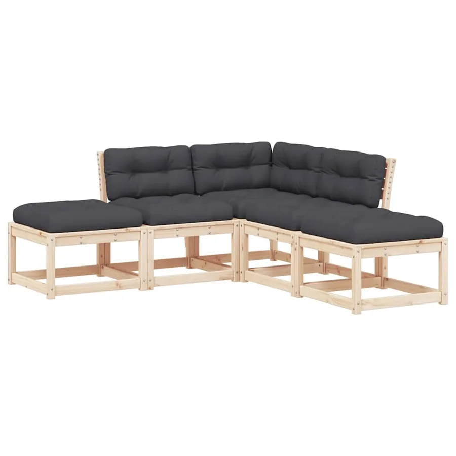 Salon de jardin 5 pcs avec coussins bois de pin massif - 2