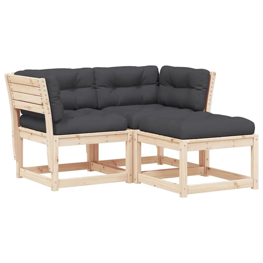Salon de jardin 3 pcs avec coussins bois de pin massif - 2