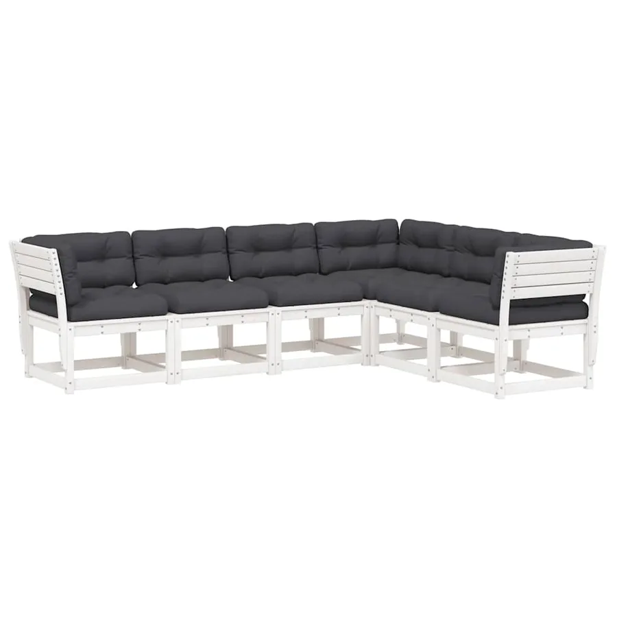 Salon de jardin 6 pcs avec coussins blanc bois massif de pin - 2
