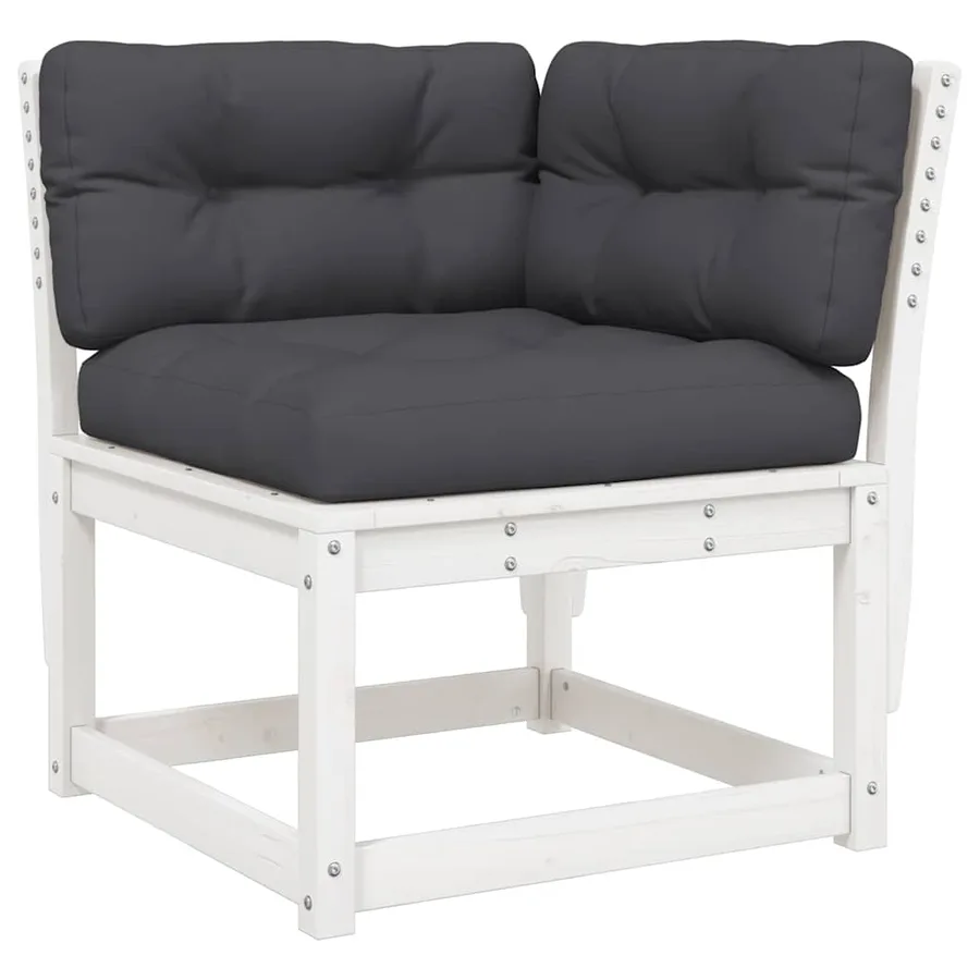 Salon de jardin 6 pcs avec coussins blanc bois massif de pin - 3