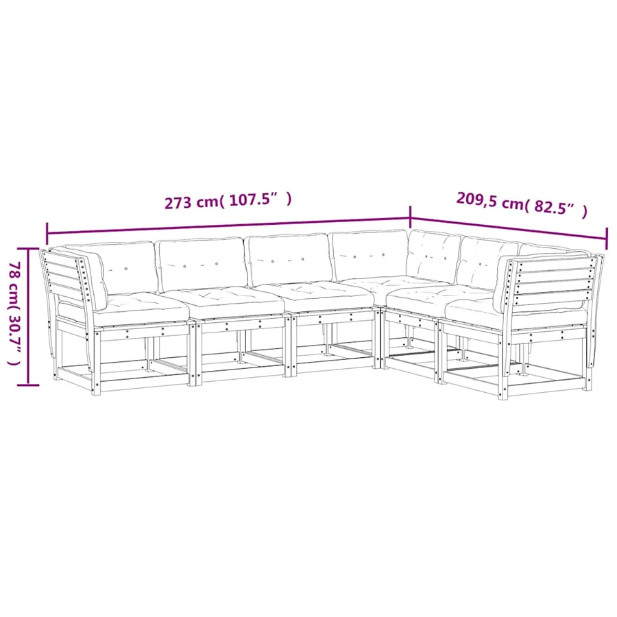 Salon de jardin 6 pcs avec coussins blanc bois massif de pin - 8