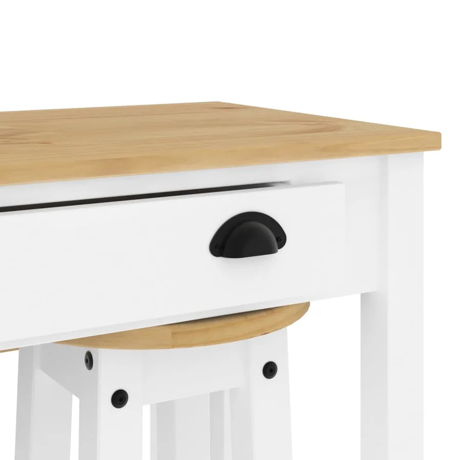 Ensemble de bar 3 pcs blanc bois de pin massif - 10