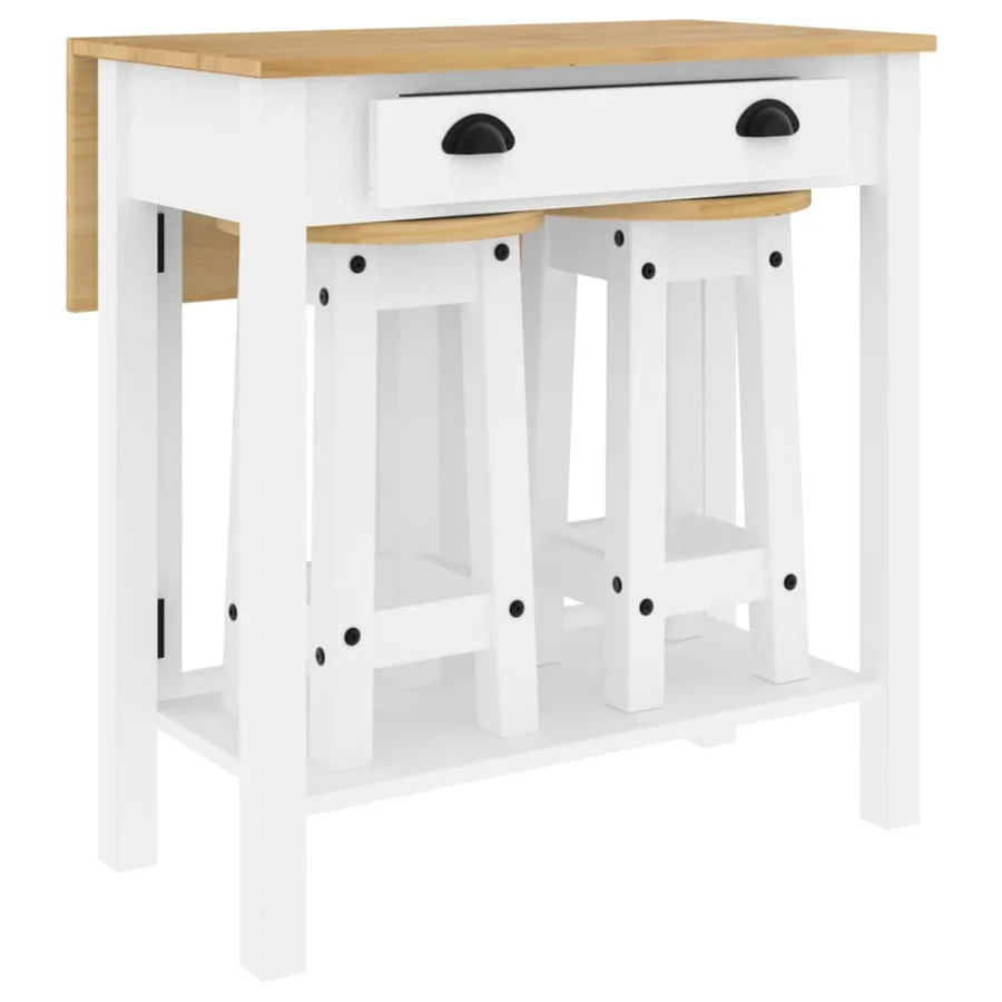 Ensemble de bar 3 pcs blanc bois de pin massif - 2