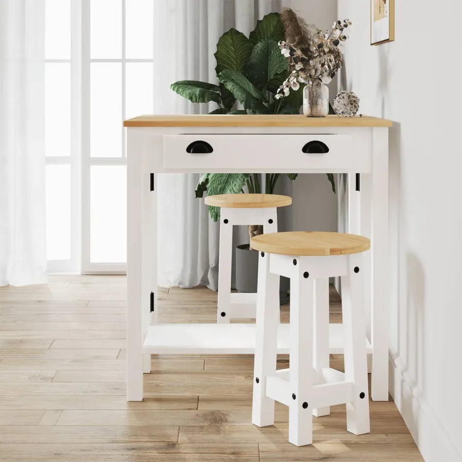 Ensemble de bar 3 pcs blanc bois de pin massif - 3