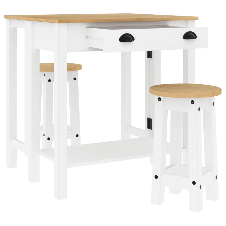Ensemble de bar 3 pcs blanc bois de pin massif - 5