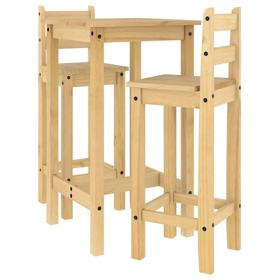 Ensemble de bar 3 pcs Bois de pin massif - 2