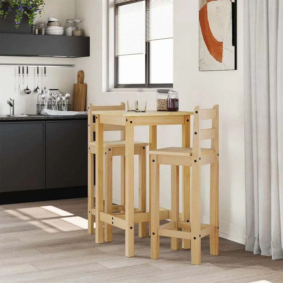 Ensemble de bar 3 pcs Bois de pin massif - 3