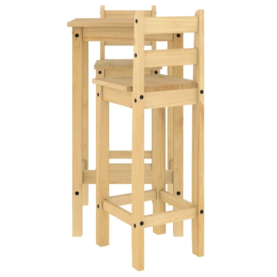 Ensemble de bar 3 pcs Bois de pin massif - 4