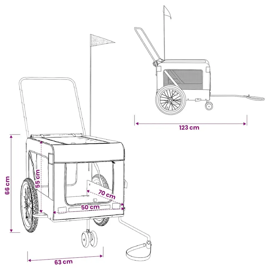 Remorque de vélo pour animaux de compagnie gris et noir - 13