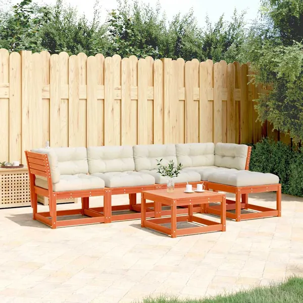 Salon de jardin 5 pcs avec coussins cire marron bois pin massif