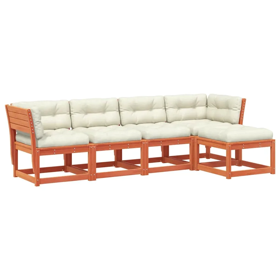 Salon de jardin 5 pcs avec coussins cire marron bois pin massif - 2