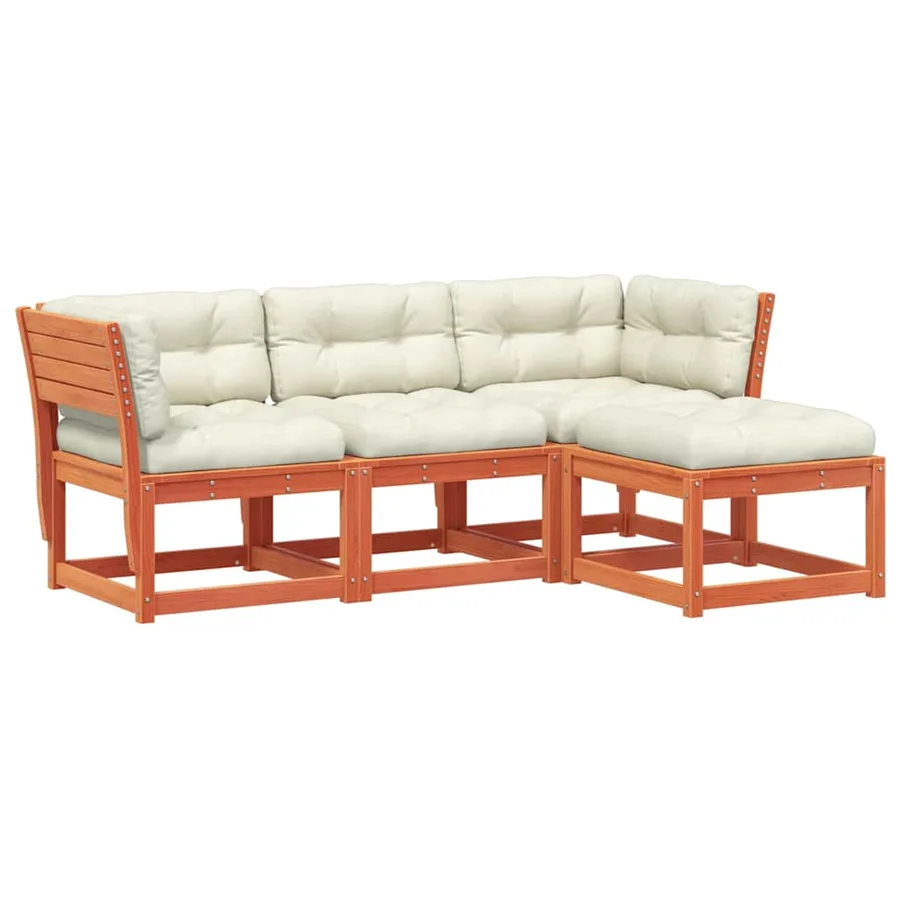 Salon de jardin 4 pcs avec coussins cire marron bois pin massif - 2