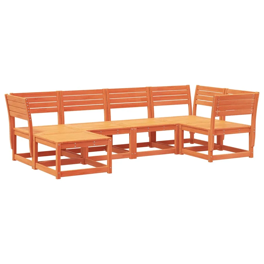 Salon de jardin 6 pcs cire marron bois de pin massif - 2
