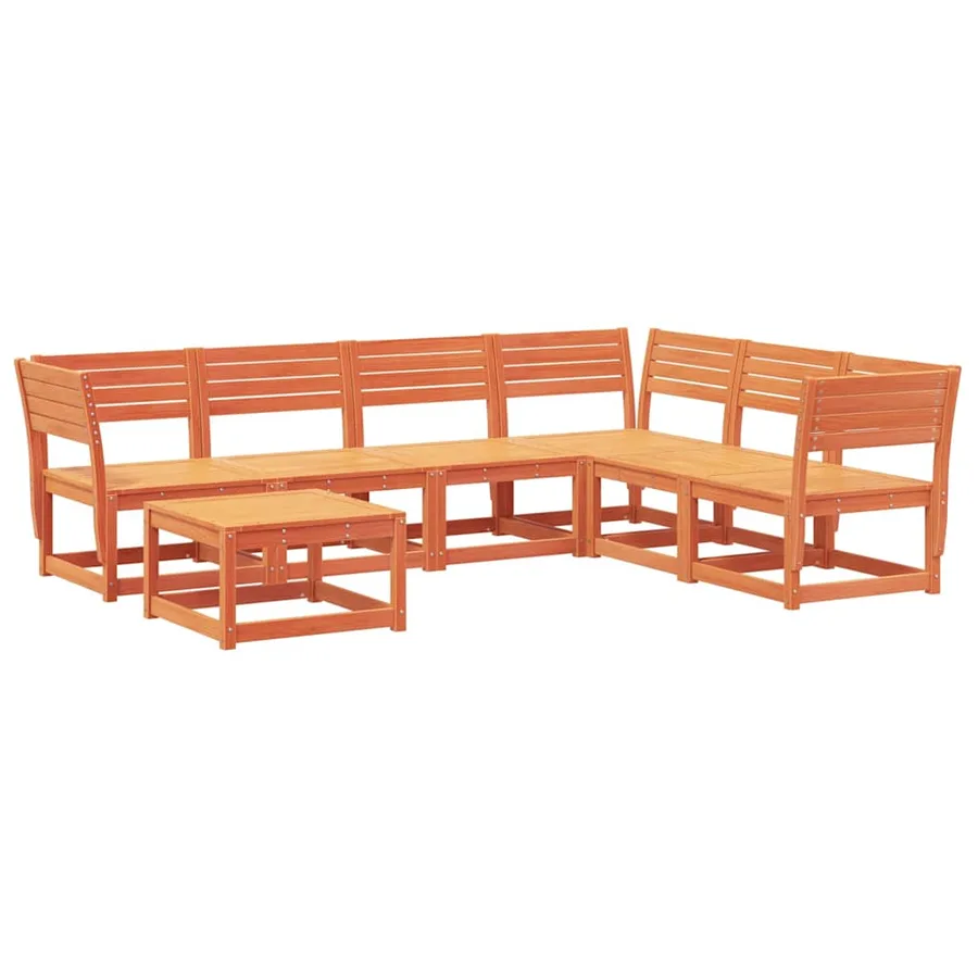 Salon de jardin 7 pcs cire marron bois de pin massif - 2