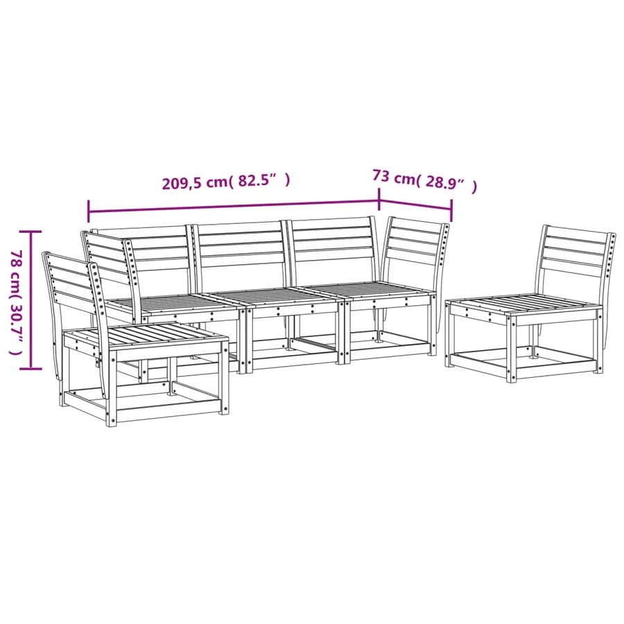Salon de jardin 5 pcs blanc bois massif de pin - 7