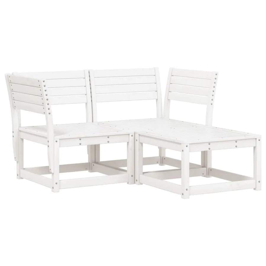 Salon de jardin 3 pcs blanc bois de pin massif - 2