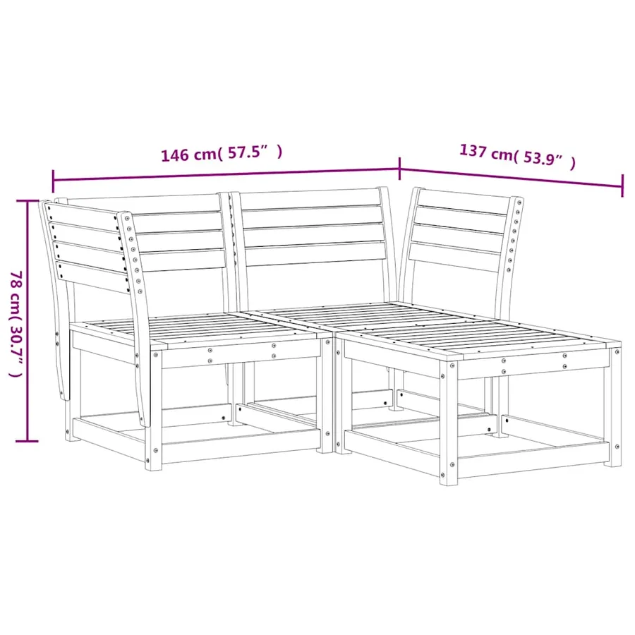 Salon de jardin 3 pcs blanc bois de pin massif - 7