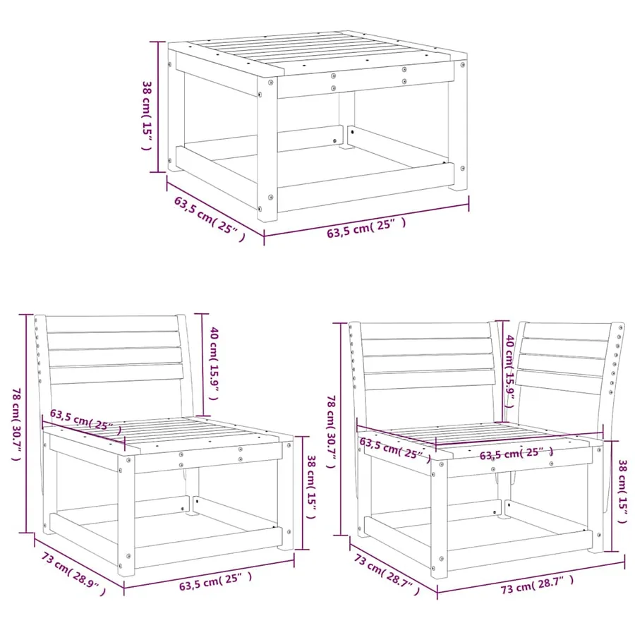 Salon de jardin 4 pcs blanc bois de pin massif - 9