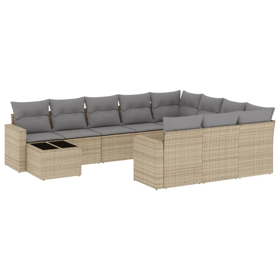 Salon de jardin 11 pcs avec coussins beige résine tressée - 2