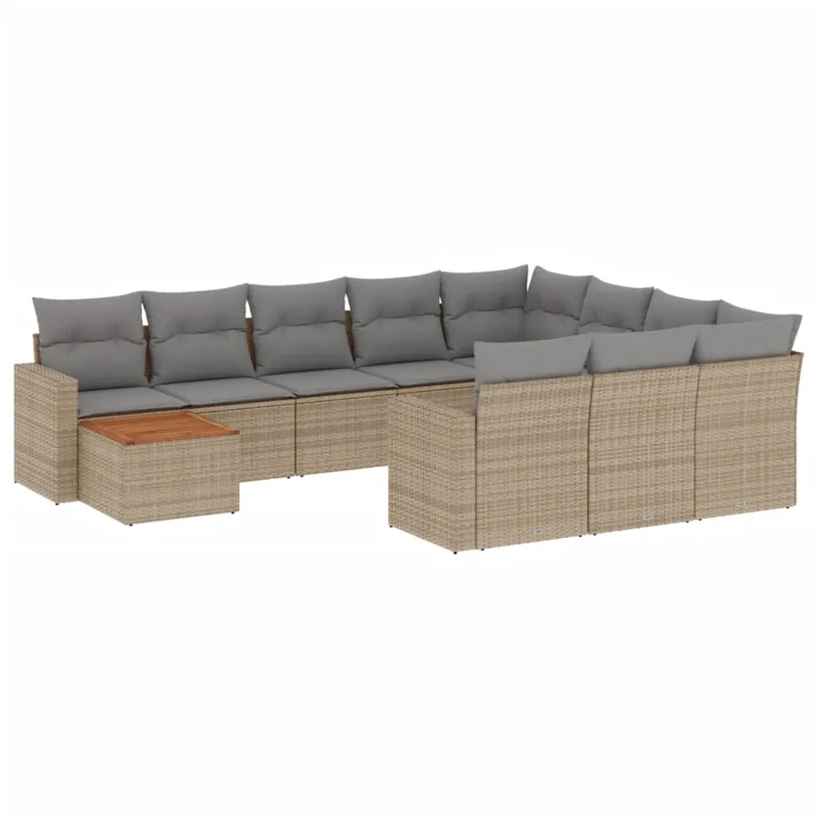 Salon de jardin et coussins 11 pcs mélange beige résine tressée - 2