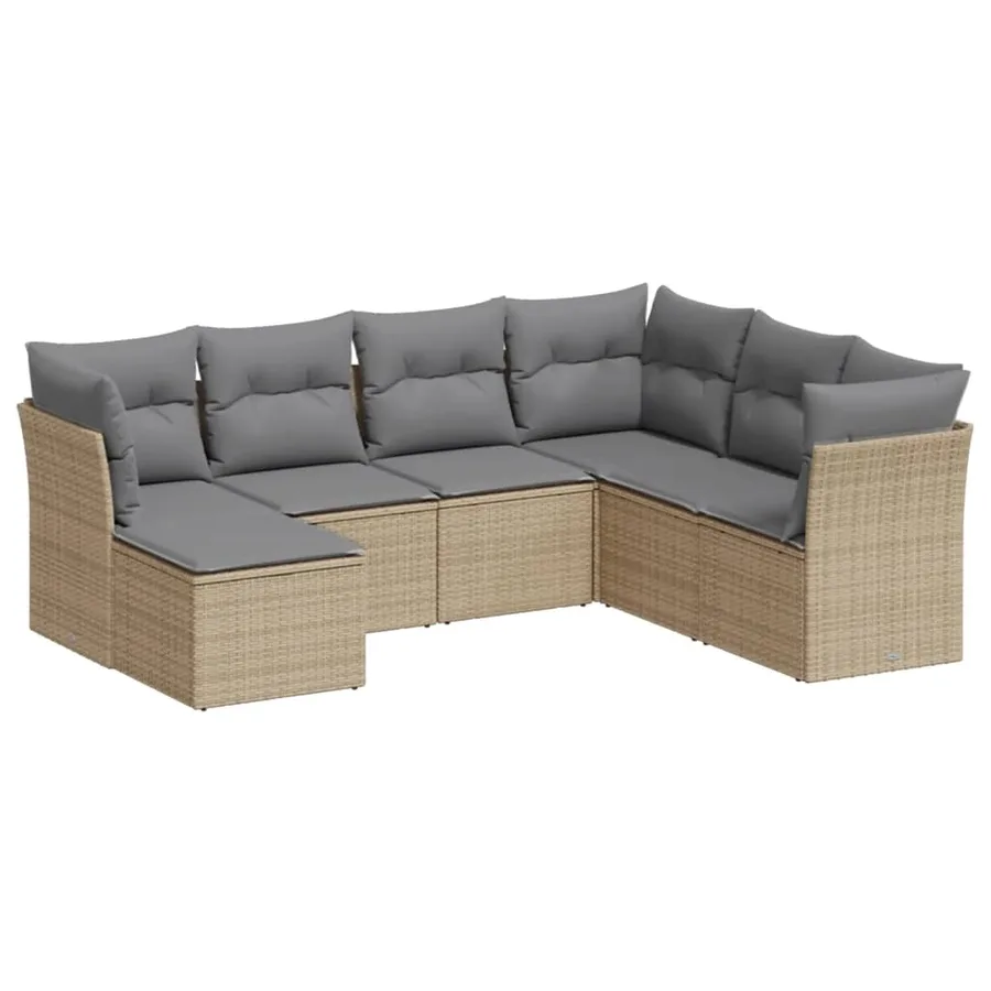Salon de jardin avec coussins 7 pcs beige résine tressée - 2