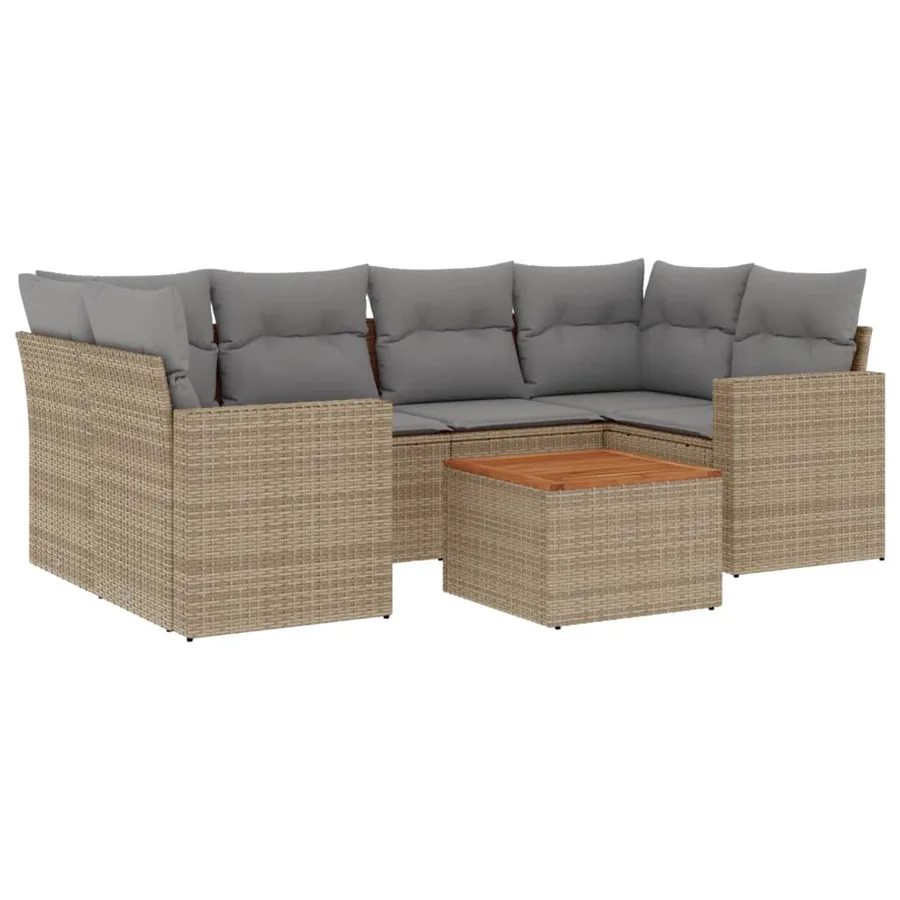 Salon de jardin avec coussins 7pcs mélange beige résine tressée - 2