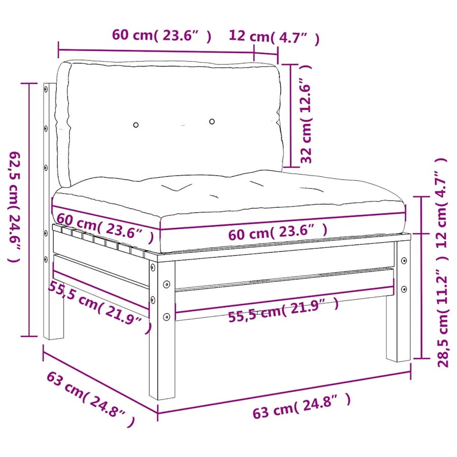 Canapé de jardin sans accoudoirs et coussins bois pin imprégné - 9