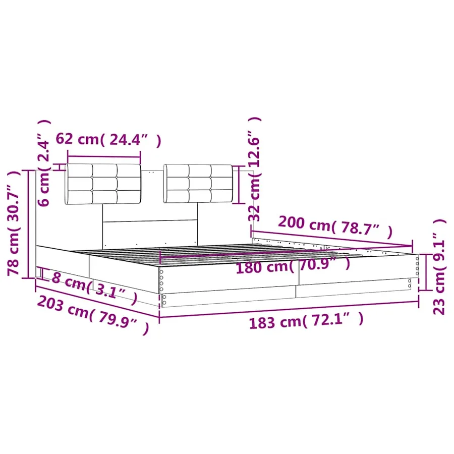 Cadre de lit avec LED sans matelas chêne sonoma 180x200 cm - 14