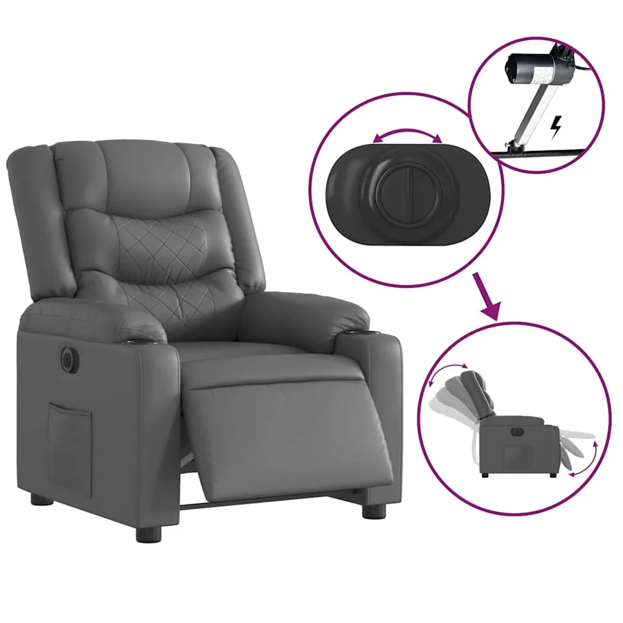 Fauteuil inclinable électrique Gris Similicuir - 6