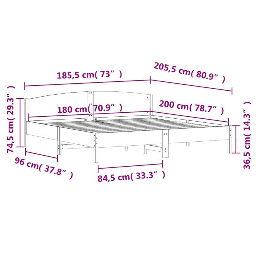 Cadre de lit sans matelas blanc 180x200 cm bois massif de pin - 9