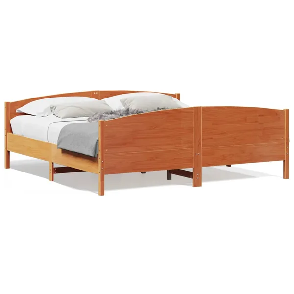 Cadre de lit et tête de lit cire marron 200x200 cm bois de pin