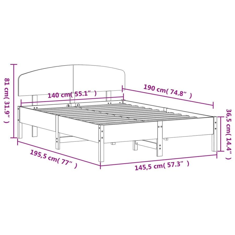 Cadre de lit sans matelas 140x190 cm bois de pin massif - 9