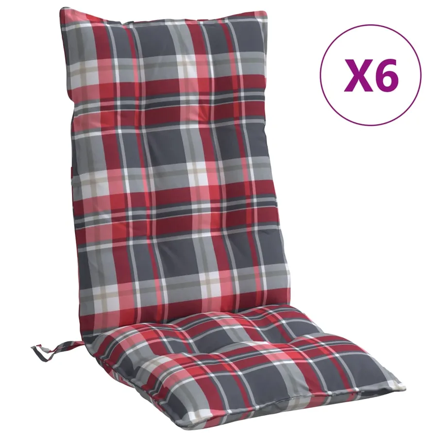 Coussins de chaise à dossier haut lot de 6 motif carreaux rouge - 2