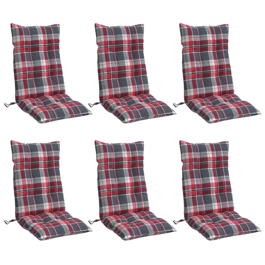 Coussins de chaise à dossier haut lot de 6 motif carreaux rouge - 3