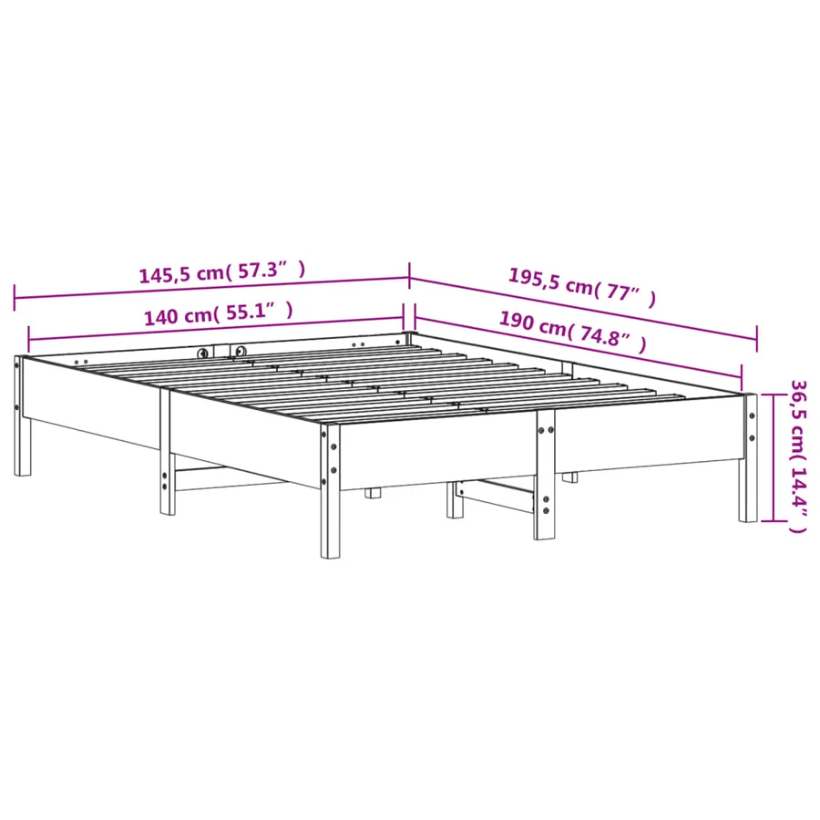 Cadre de lit sans matelas 140x190 cm bois de pin massif - 9