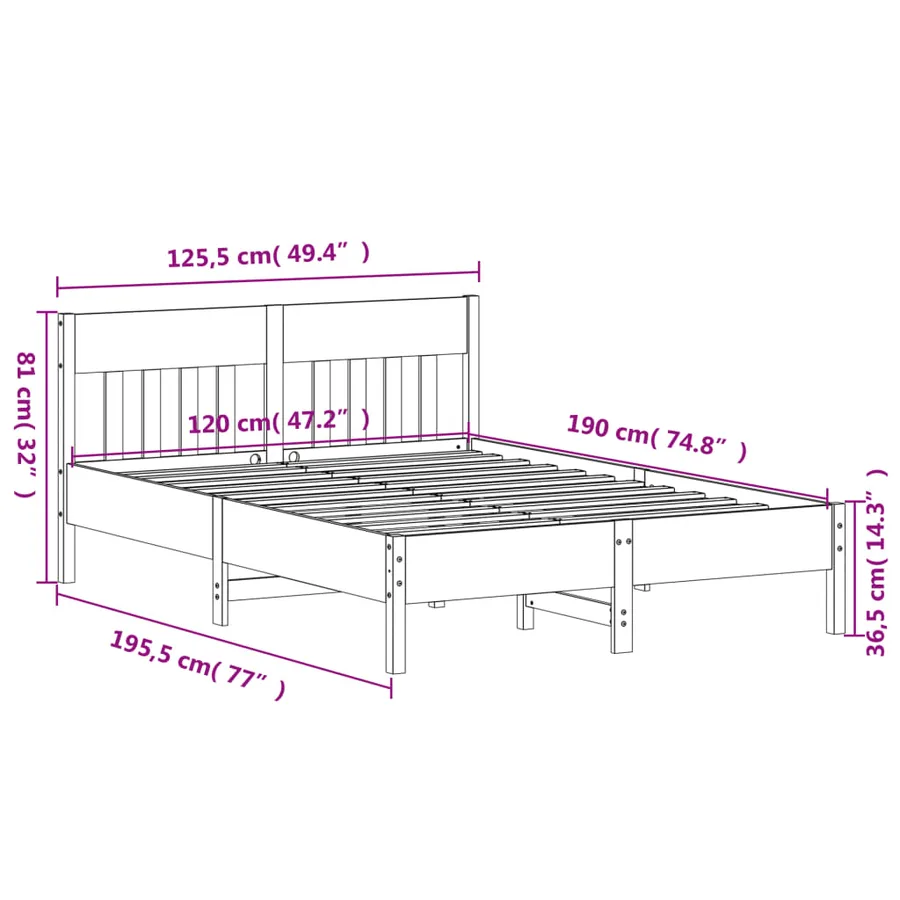 Cadre de lit sans matelas 120x190 cm bois de pin massif - 9