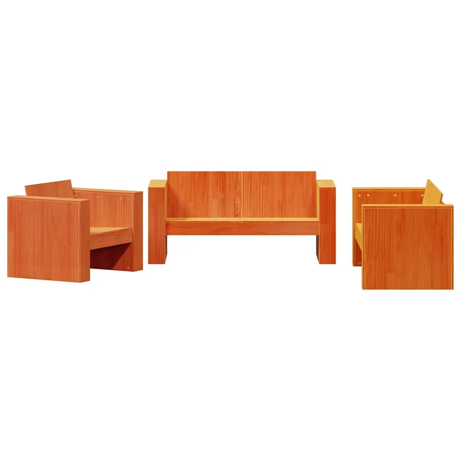 Salon de jardin 2 pcs cire marron bois de pin massif - 2