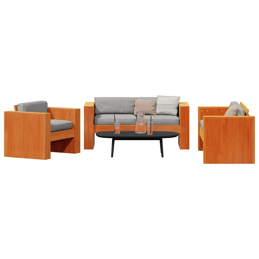 Salon de jardin 2 pcs cire marron bois de pin massif - 3